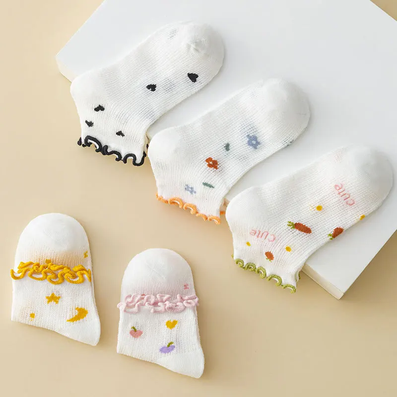 

5 пар/партия, Детские хлопковые носки с цветочным принтом