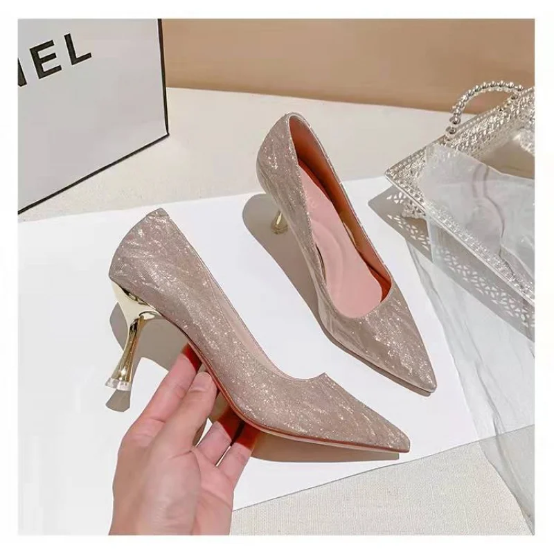 2023 new style Woman Rhinestone Heeled Sandals Pointed Slingback Sandal Fashion Party Pumps 2023 Women Sexy Crystal High Heels