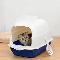 cat litter box closed sandbox clean kitty house plastic cat litter bedpan anti splash cats tray with spoon pet bedpan toilet