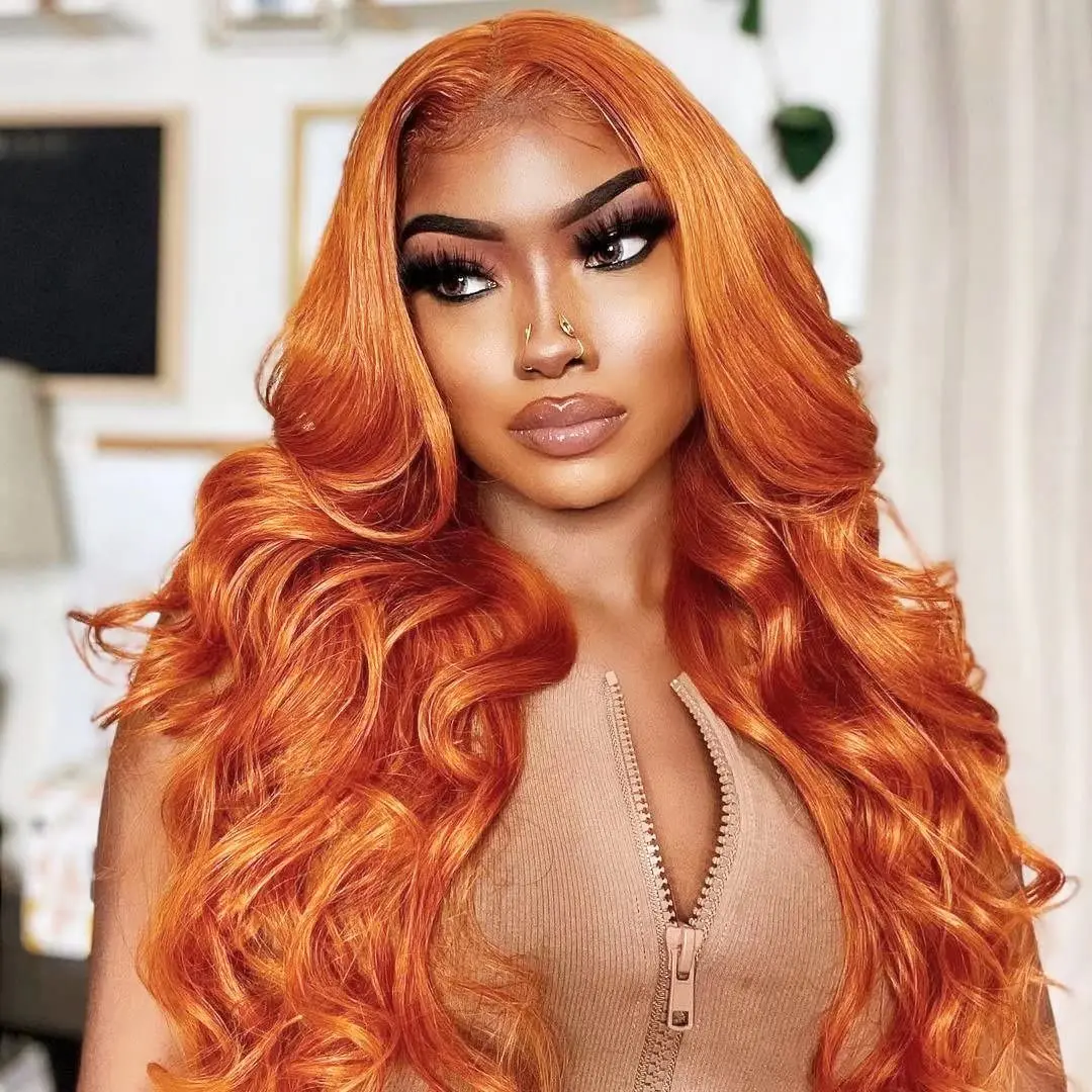 

Kryssma Ginger Orange Body Wave Lace Front Wig Middle Part Synthetic Hair Wigs For Black Women Long Cosplay Wig Heat Resistant