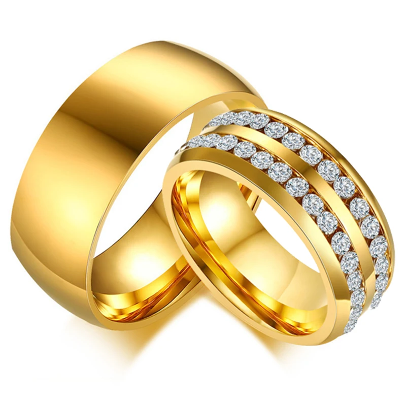 

2023 Trendy Wedding Rings for Women Men CZ Stones Gold Color Stainless Steel Jewelry Engagement Anniversary Valentine's Day Gift