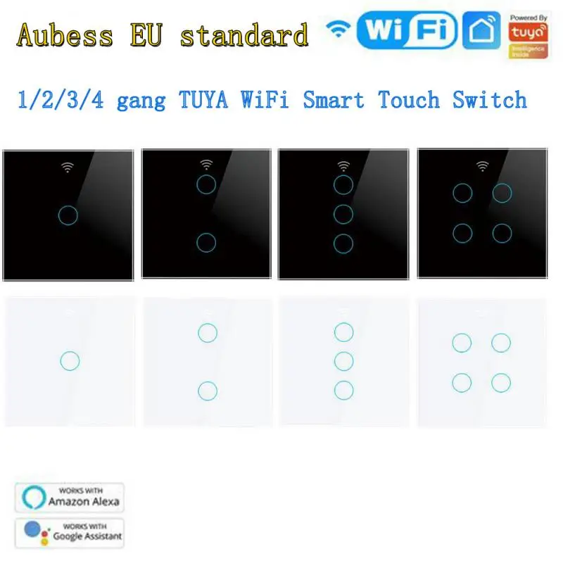 

Aubess Tuya Smart Life Wi-Fi выключатель света 1/2/3 Gang стекло стандарт США сенсорный датчик голосового управления настенный выключатель Alexa Google Home