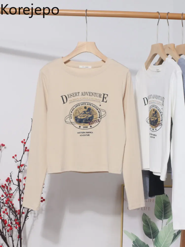 

Женская короткая хлопковая футболка с длинным рукавом, с высокой талией