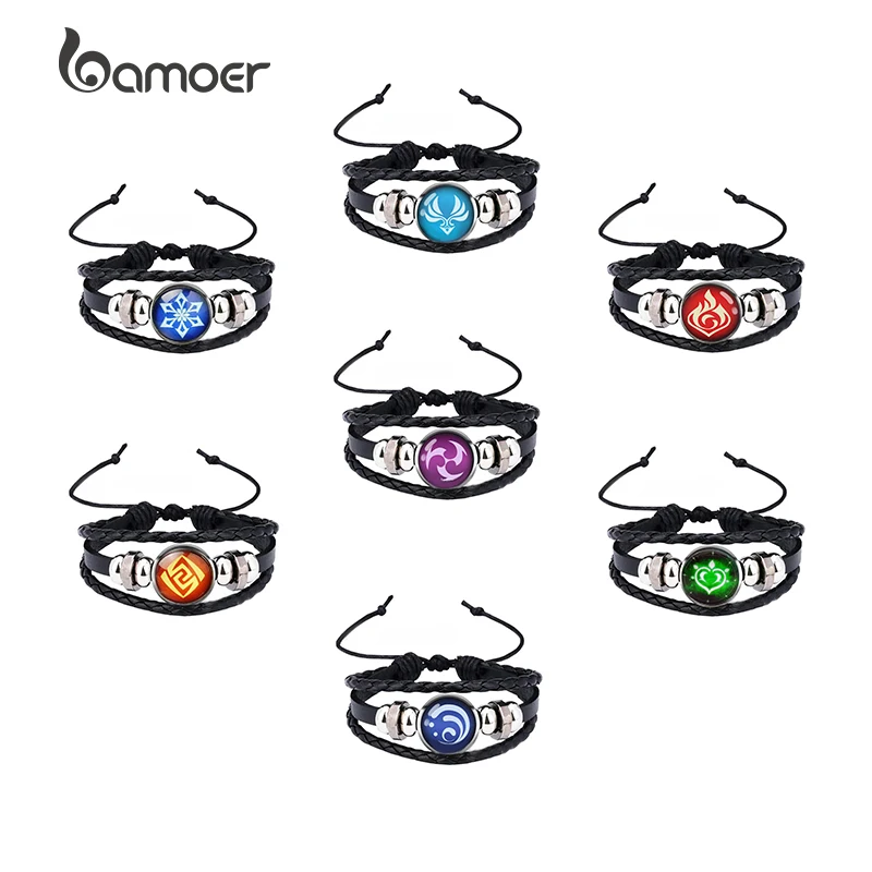 

Регулируемый кожаный браслет Bamoer Genshin Impact Series для женщин и мужчин, модные ювелирные изделия Genshin Pyro Cryo Geo из сплава