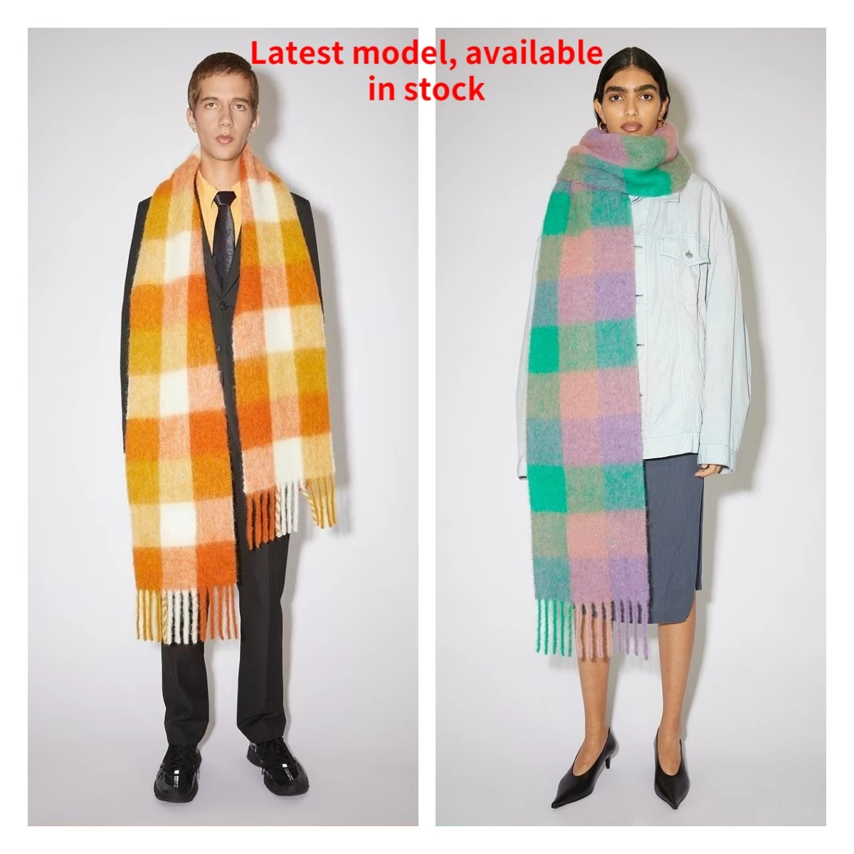 

2021 Europe latest autumn and winter multi color thickened Plaid women's scarf AC with extended Plaid shawl couple warm scarf