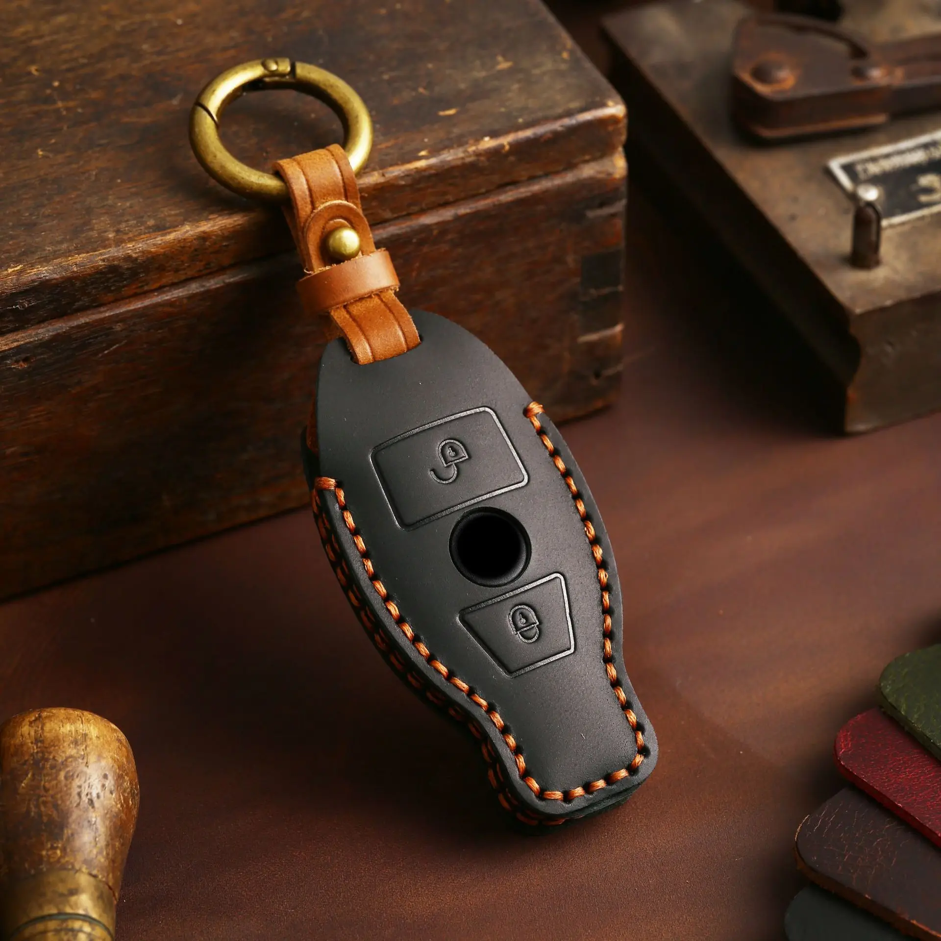 

Luxury Leather Car Key Case Cover for Mercedes Benz GLK R350 C E Class GLC