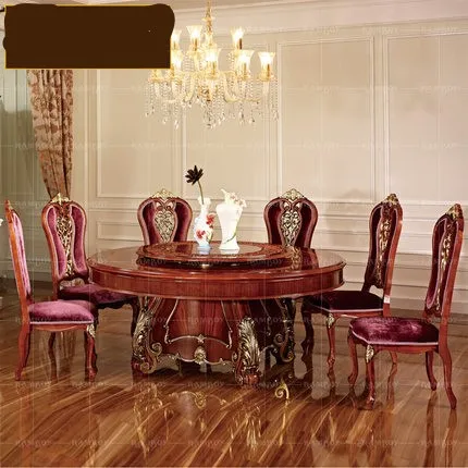 

European solid wood red carved table combination American round villa classical custom furniture