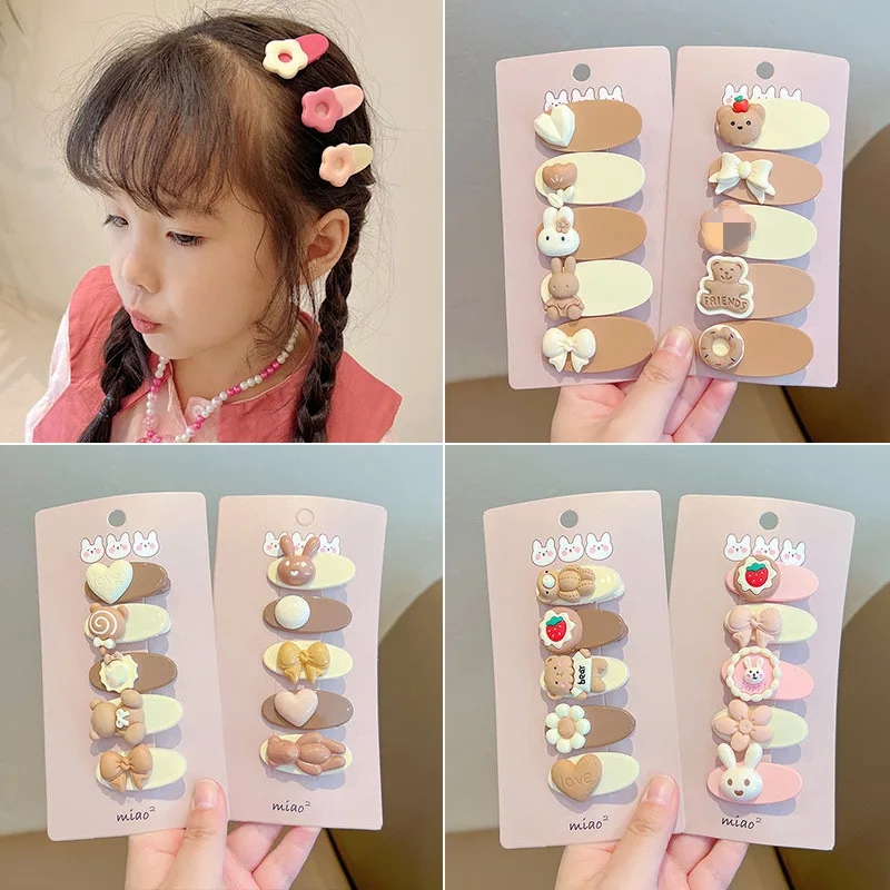 

5pcs Korean Coffee Color Hair Clips Cute Cartoon Princess Barrettes Headwear Children Girls Kids Hair Accessories