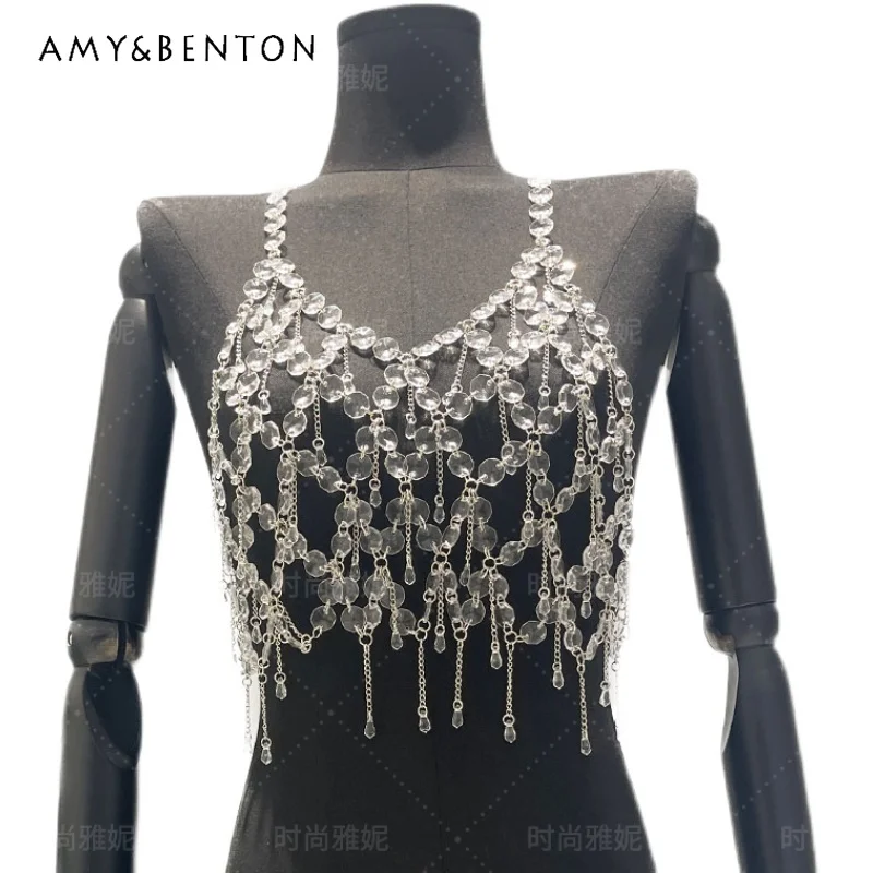 

Fashion European Style Sexy Drills Chain Camisoles Hollow Backless Camisole Acrylic Shawl Body Chains Crystal Accessories Slings