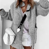 solid color knitwear autumn new knitted cardigan woman jacket loose lapel long sleeve coat for women fashion coats streetwear