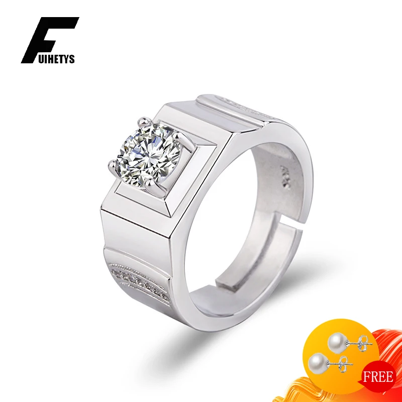 

Fashion 925 Silver Jewelry Ring for Men Inlaid Zircon Gemstone Open Finger Ring Accessories for Male Wedding Engagement Party