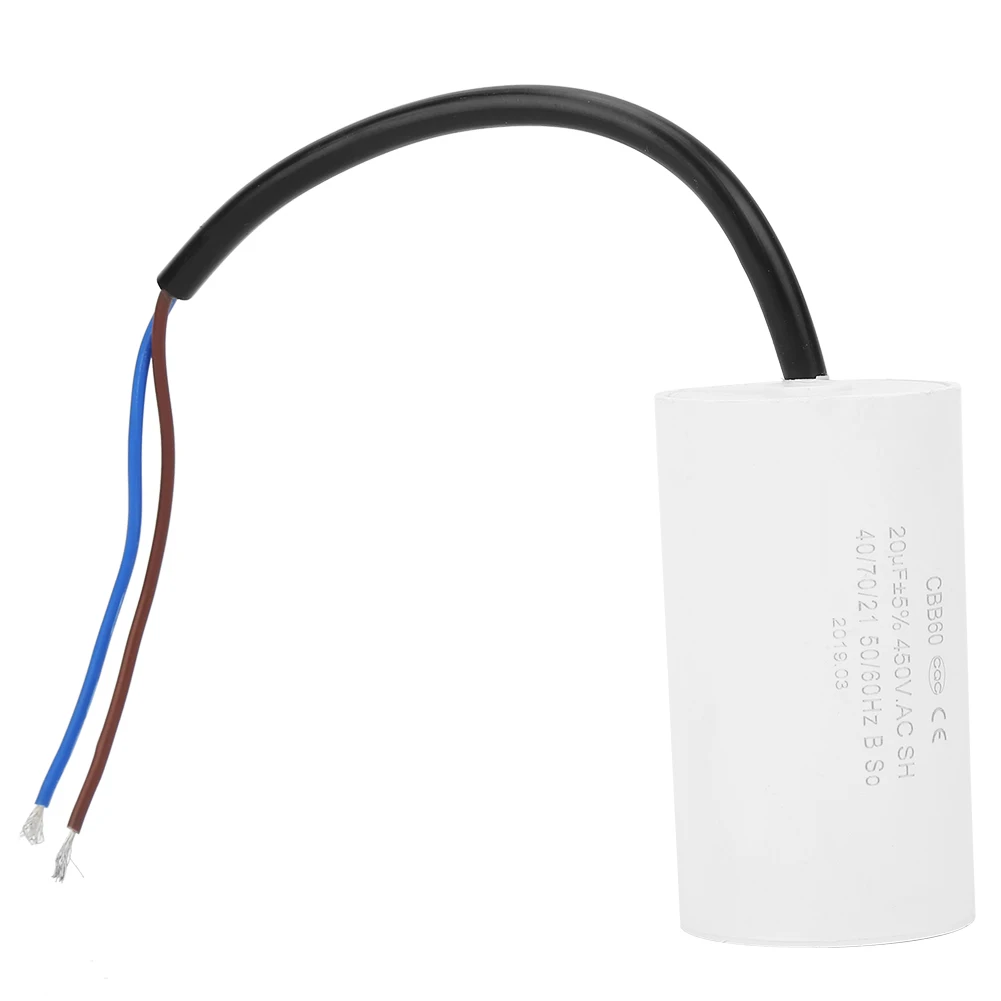 

CBB60 пусковой конденсатор двигателя 450V 20 мкФ микрофарад конденсатор с проводным двигателем
