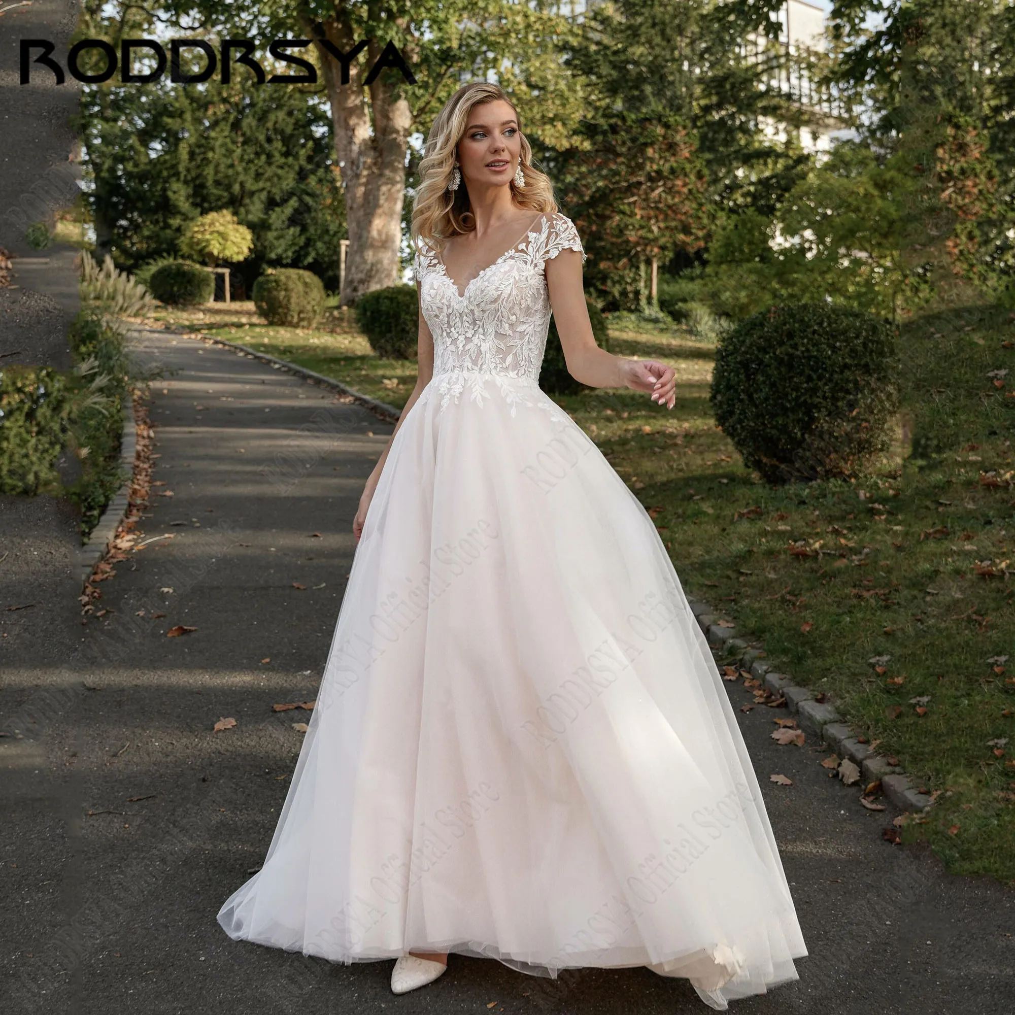 RODDRSYA блестящее Тюлевое свадебное платье с V-образным вырезом рукава-крылышки