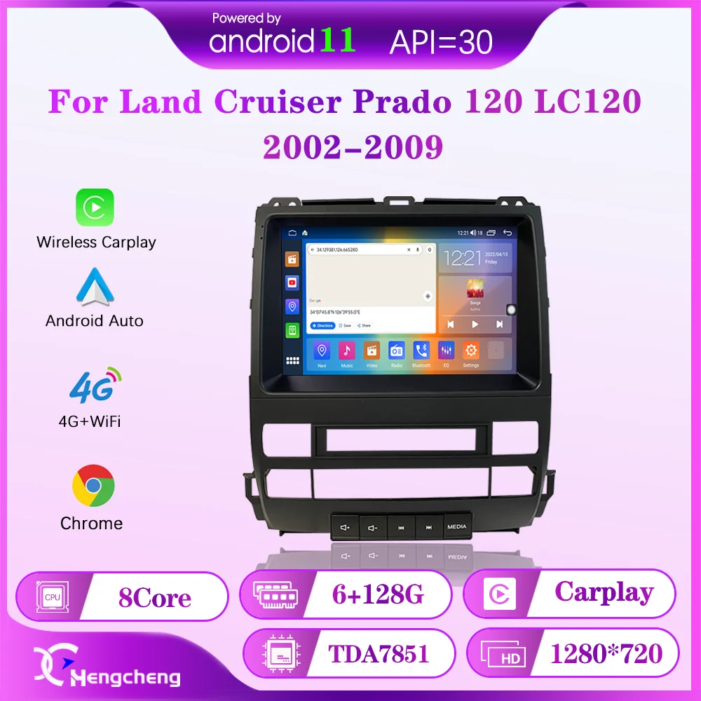 

9.0inch For Toyota Land Cruiser Prado 120 LC120 2002-2009 Multimedia player GPS Navigation Android11 8Core 6+128G Carplay 4G LTE