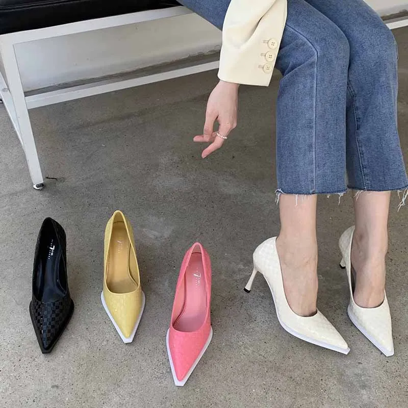 

Туфли-лодочки женские с острым носком, офисная обувь, вечернее платье, однотонные, черные, желтые, розовые, белые, осень/весна-лето