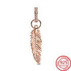 2021 Новинка 100% Серебро 925 пробы Сверкающее перо Подвеска Ожерелье Пандора и браслет свадебный подарок