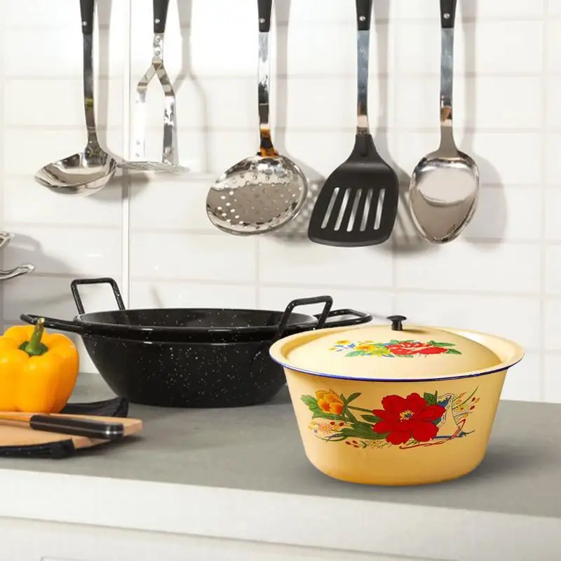 Миска эмалированная столовая посуда из металла с покрытием эмалью для супа