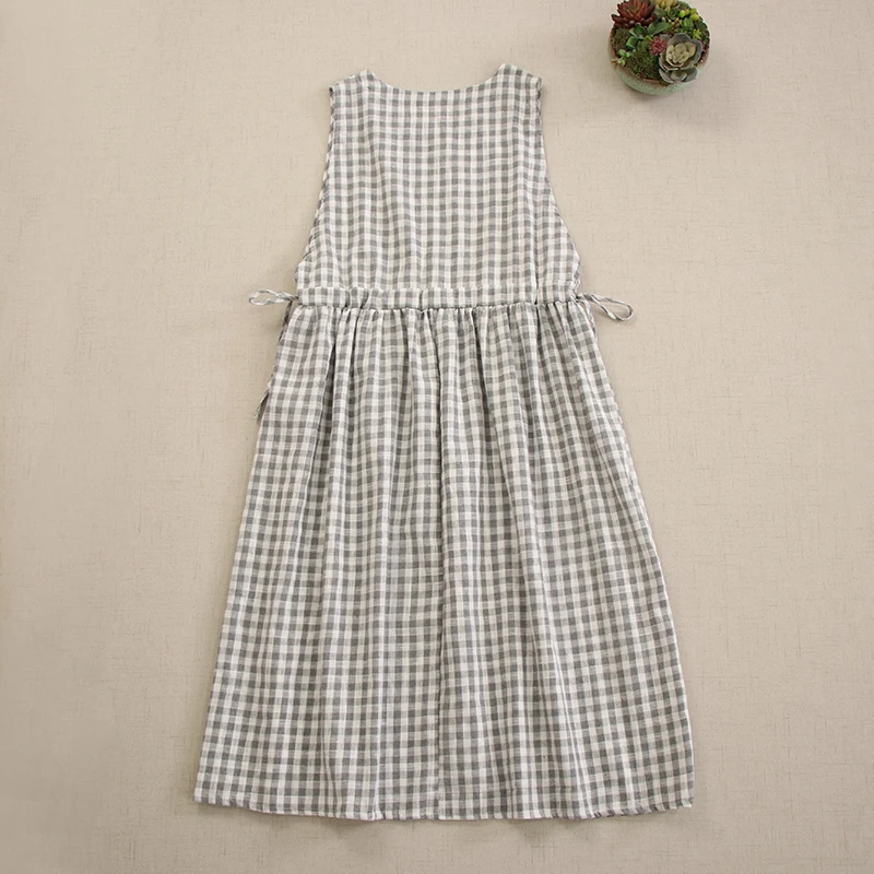 Японское милое винтажное клетчатое хлопковое платье на бретелях Mori для девочек