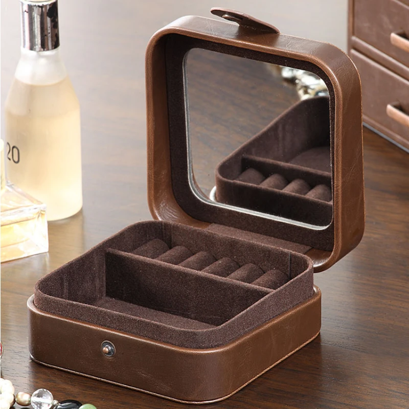 

Простая Дорожная портативная шкатулка для ювелирных изделий в европейском стиле ретро, кожаная антикварная маленькая коробка для сережек, ...