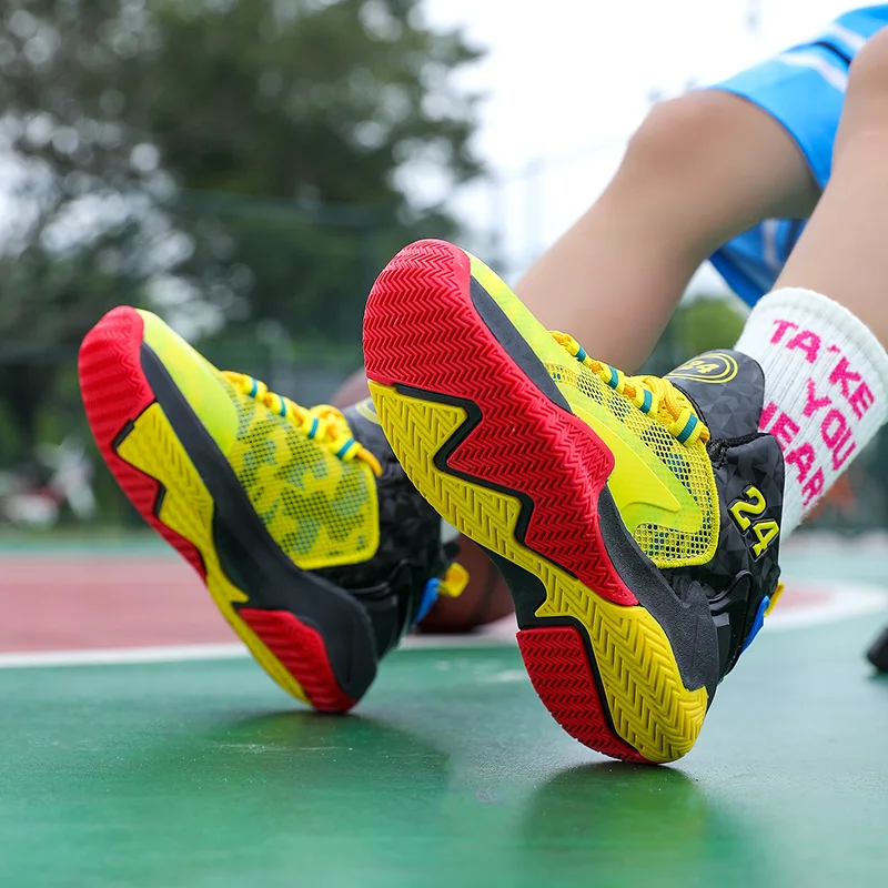 High Qulity Kids Basketball Shoes Thick Sole Non-slip Boys Sneakers Wearable Outdoor Sports Shoes Children Basketball Sneakers