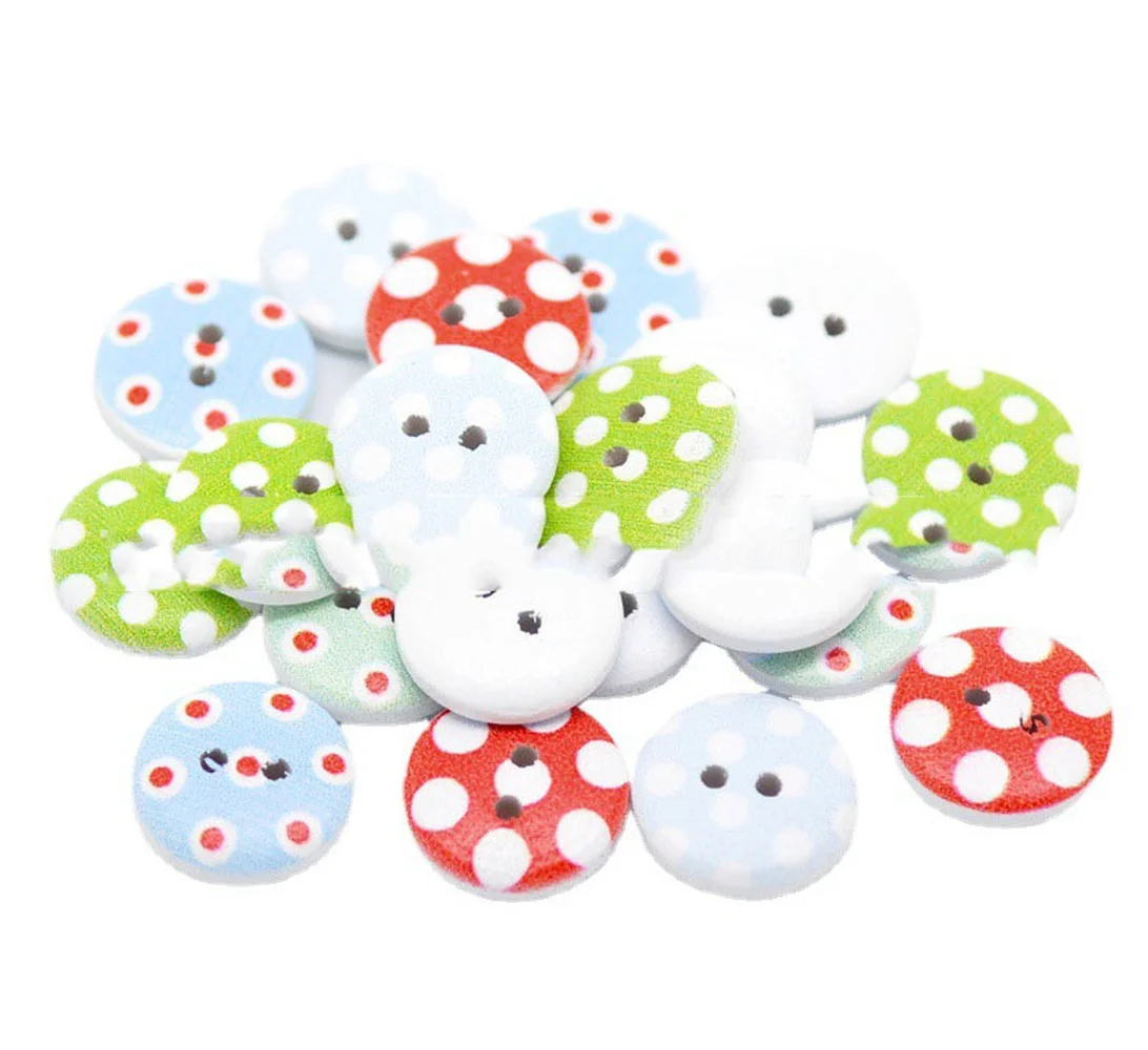 

50PCS 15MM Mixed Wave Point Painted Round Wooden Buttons for Crafts Clothing Sewing Accessories Wood Buttons Scrapbooking DIY