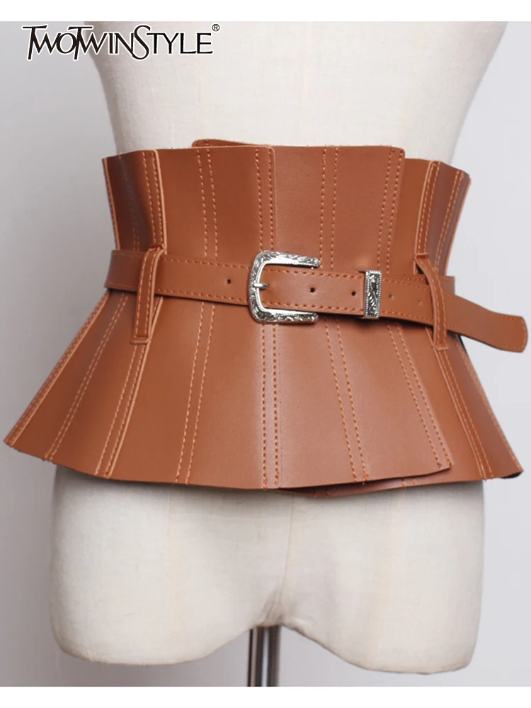 

Женский ремень TWOTWINSTYLE, однотонный ремень из искусственной кожи, с оборками, в стиле пэчворк, минималистичный, с поясом, модные аксессуары, ле...