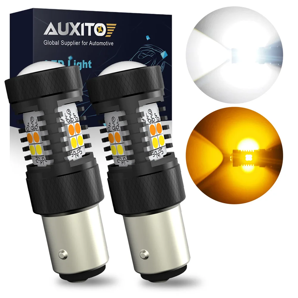 

AUXITO 2 шт. 1157 BAY15D P21/5 Вт светодиодный CANBUS T20 7443 W21W светодиодная лампа двухцветный переключаемый автомобильный стоп-сигнал указатель поворота