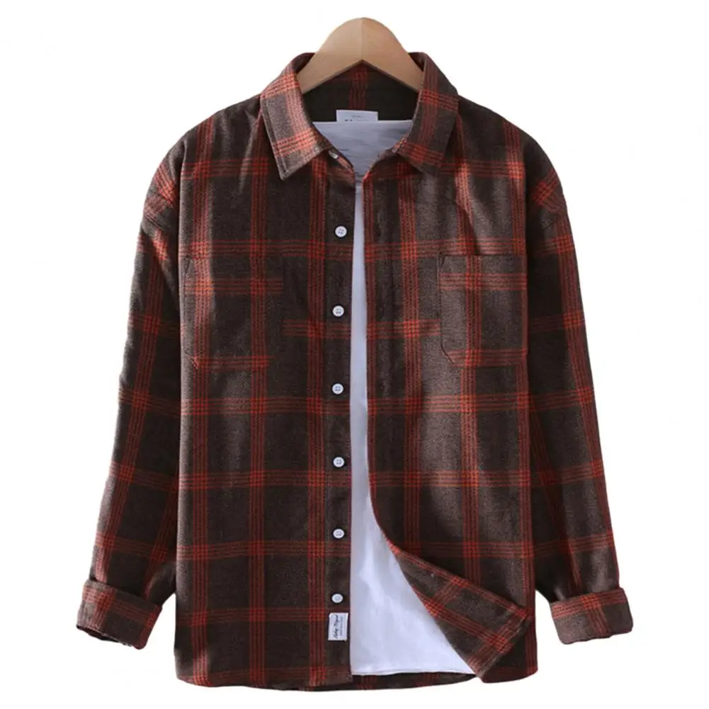 

Cotton Blend Men Shirt Stylish Men's Plaid Shirt Classic Design Comfortable Fit Versatile Style for Spring Fall Fashion Men Long