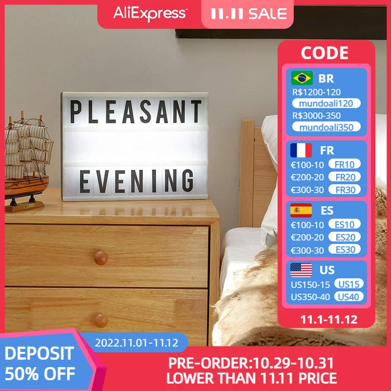 

A6 A5 A4 Size LED Combination Night Light Box Lamp DIY Black Letters Cards USB AA Battery Powered Message Board Cinema Lightbox