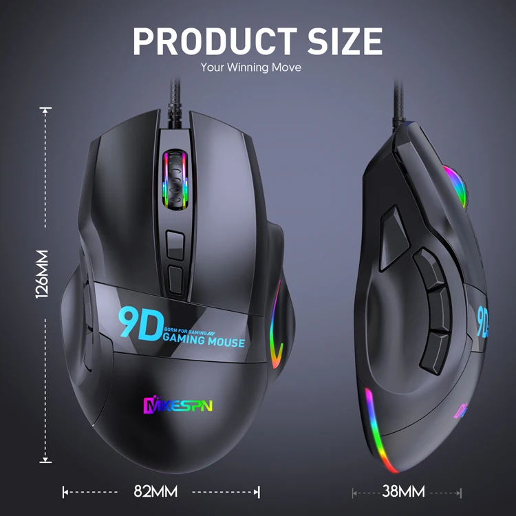 9D Macro Programmable Gaming Mouse USB Wired RGB Backlight Optical Ergonomic Game Mouse images - 6