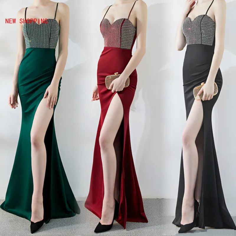 

Red 2021 Spring Autumn Vintage Party Club Dress Women Bodycon Elegant Maxi Dress Sexy Strapless Split Robe Vestidos New Year