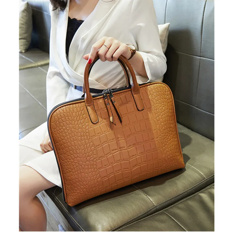 Business Women's Briefcase Leather Handbag Luxury Totes 15.6 14 Inch Laptop Shoulder Office Bags For Female Designer Briefcase