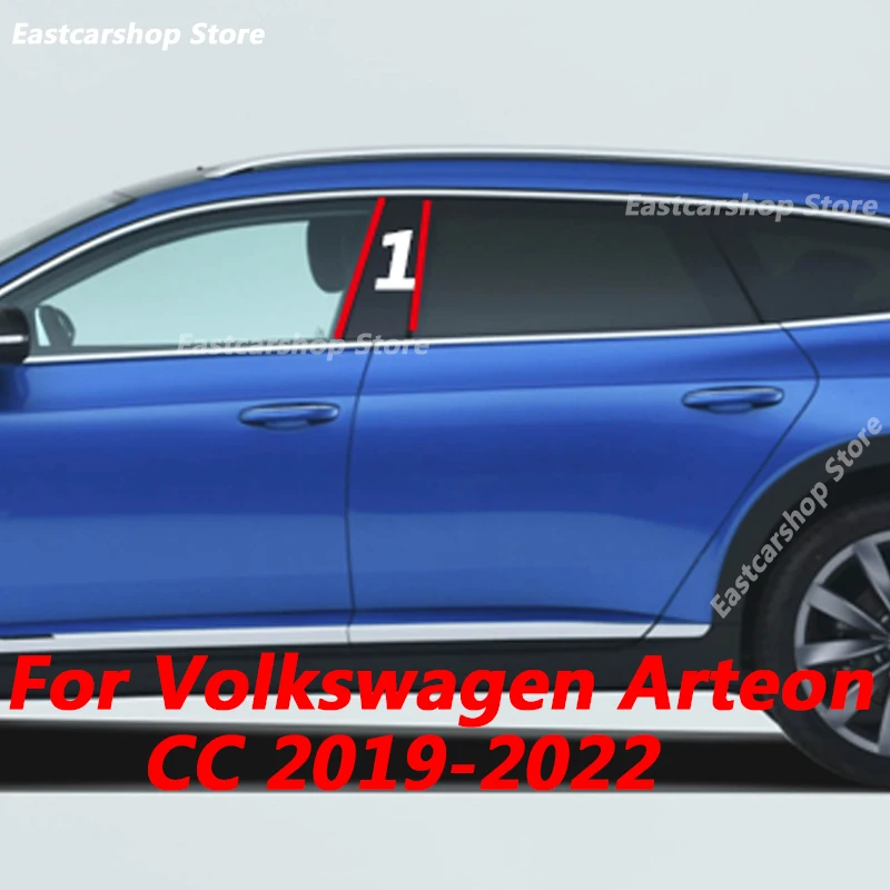 

For Volkswagen Arteon CC 2019 2020 2021 2022 Car Door Central Window Middle Column Glossy Black Strip PC B C Pillar Cover