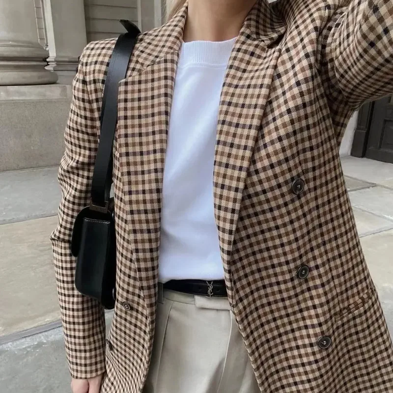 MUXI-Женская двубортная куртка в клетку свободный офисный костюм Официальный