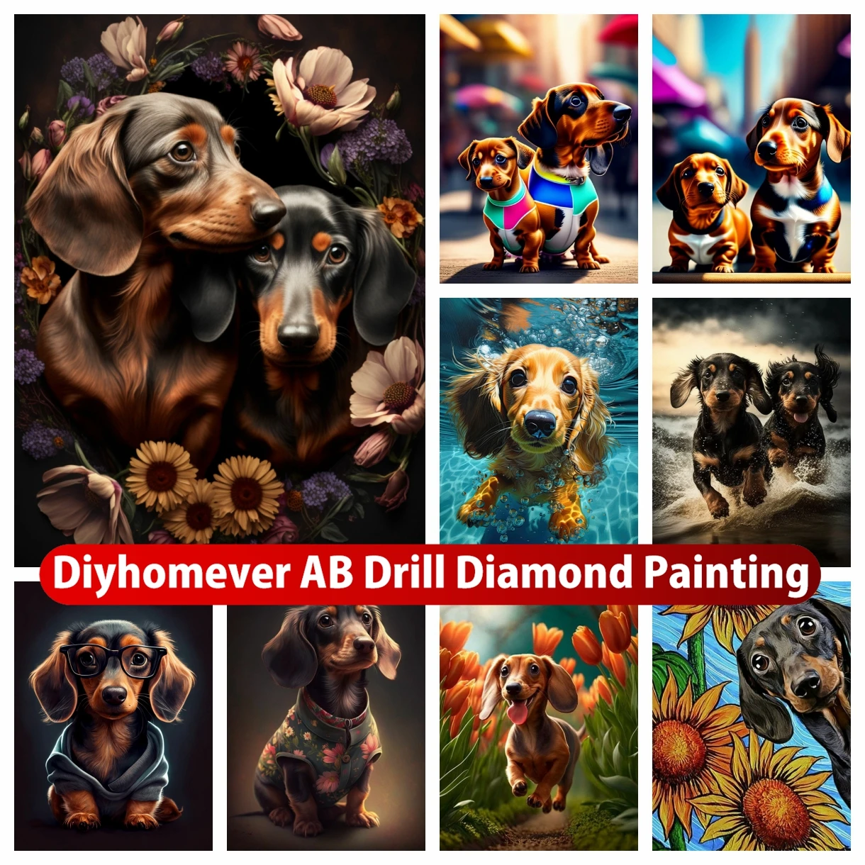 

Алмазная живопись 5D AB Dachshunds с изображением сосисок, вышивка крестиком ручной работы с милыми животными, детский подарок
