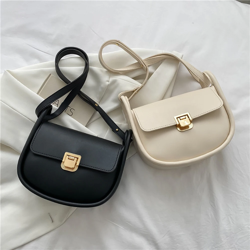 

Casual Semicircle Saddle Bags for Ladies Fashion PU Leather Small Messenger Bags Solid Color Female Shoulder Crossbody Bags