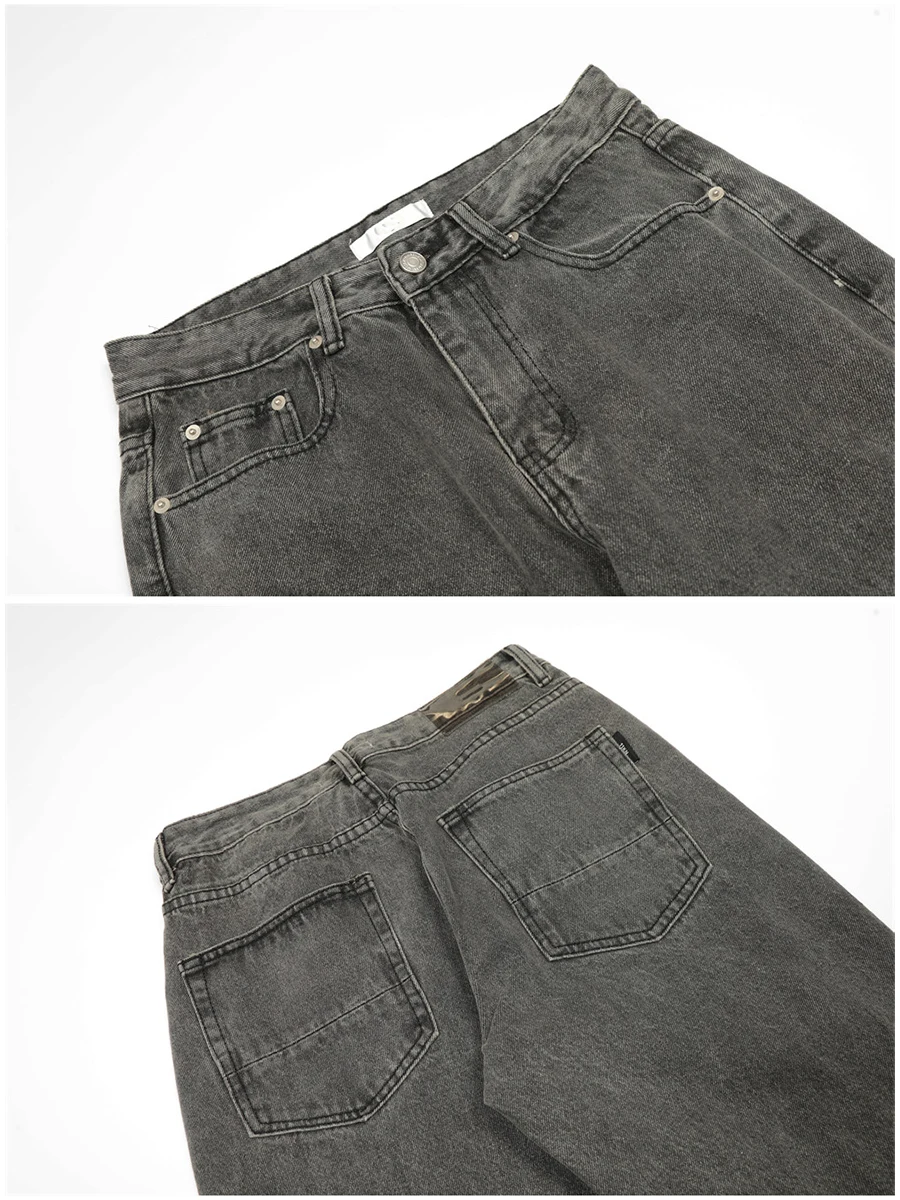 Four Seasons Men's Jeans Stitching Retro Ripped High Street Patch Straight Pants Casual Pants Streetwear Men Ins Hot Sale JEANS