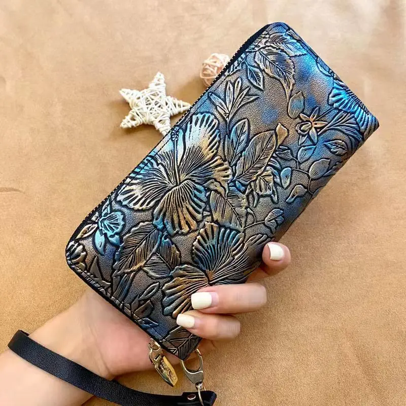 

High Quality Women Wallets 2022 Hot Flower Design Long Clutch Bags Purse