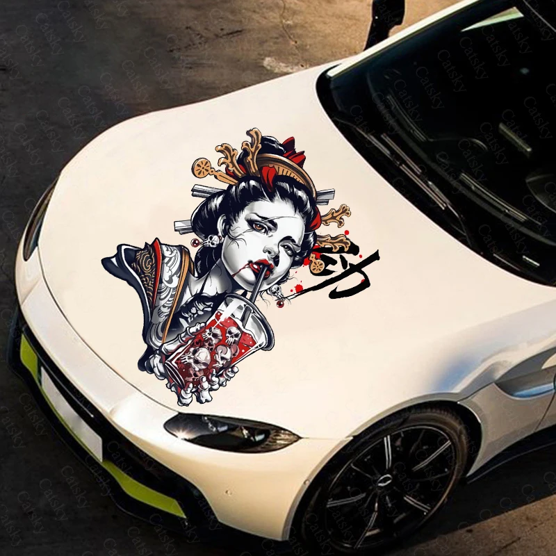 

Японская Цветочная наклейка гейши на капот автомобиля, наклейка с графическим рисунком, цветная Автомобильная наклейка, боковая графическ...