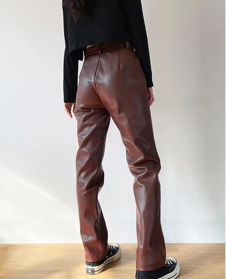 Women High Waist Button Up Trousers 