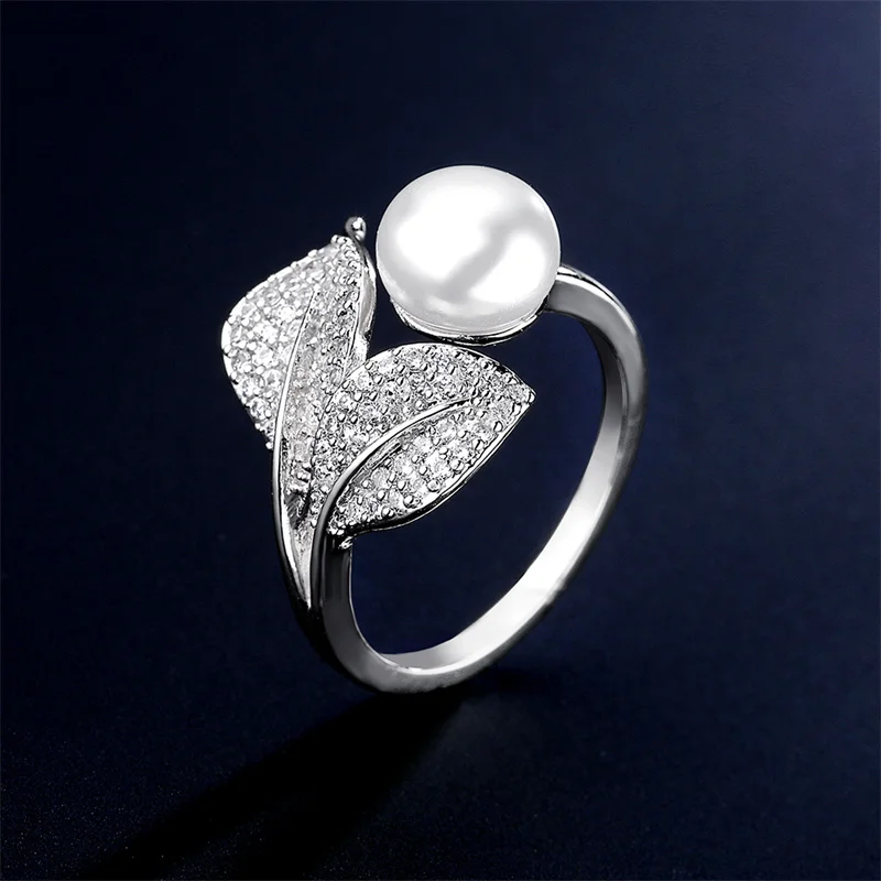 

Romantic Novel Women Ring Rose Gold Color Imitation Pearl Bright Pear Cubic Zircon Fashion Party Gorgeous Wedding Jewelry