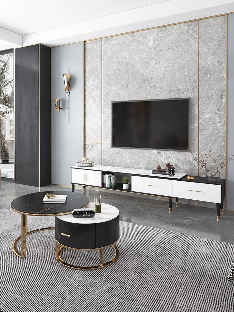 

zq Home Light Luxury Stone Plate Coffee Table TV Cabinet Combination Home Living Room Simple Modern Nordic Coffee Table