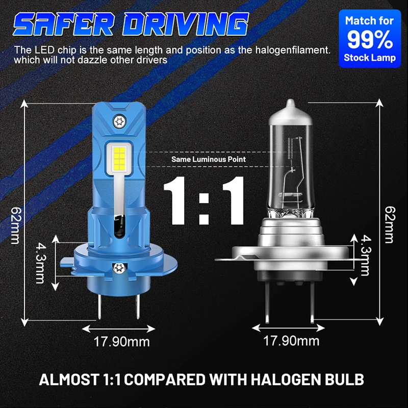 Фото 6800W H7 Led Модернизированный автомобильный фонарь Canbus 5570 CSP Turbo Fan 1:1 Мини-размер Автомобильный комплект фар Медная трубка DRL H7 Led 6000K 12V №5