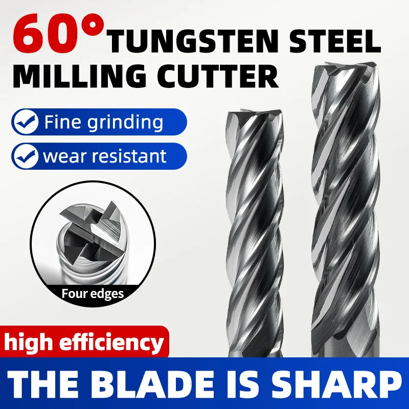 

Фреза концевая из вольфрамовой стали 60 градусов, 4-зубая, с черным покрытием, для вертикального фрезерования нержавеющей стали, специальный инструмент для ЧПУ, сплав