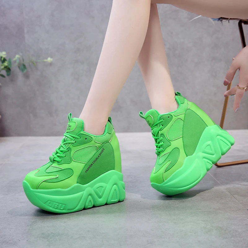 

Women's Breathable Sports Candy Color Sneakers 2022 New High Heel Platform Lace-Up Casual Shoes Women's Autumn Soft Shoes