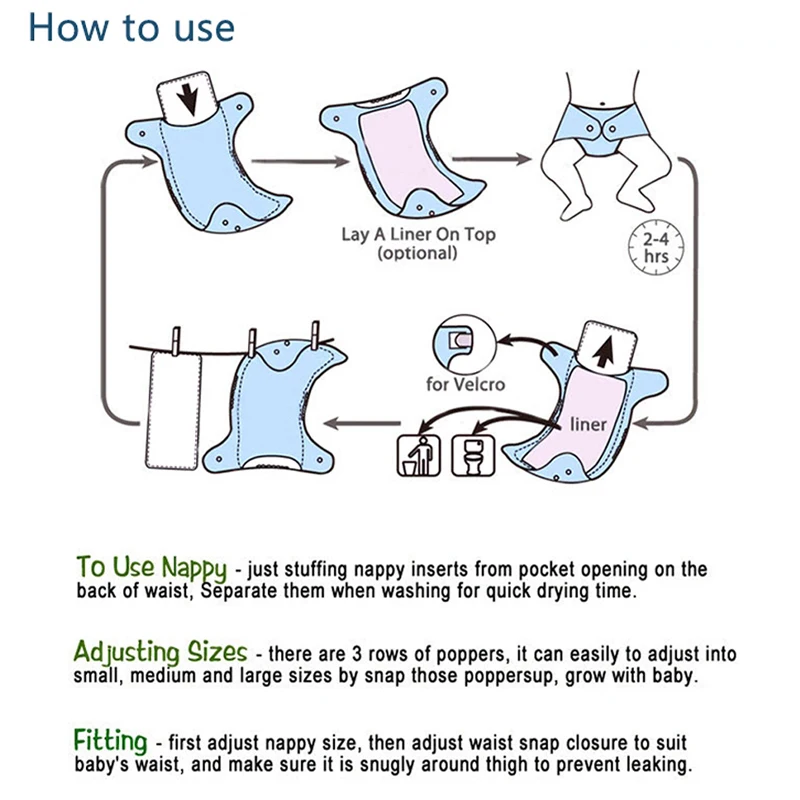 AIO Cloth Diaper Newborn Eco-friendly Nappy Cute Cartoon Print Reusable Infant Cloth Diaper Washable Toilet Training Pant Baby images - 6