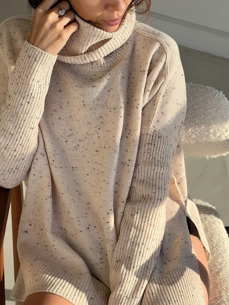 

Свитер-водолазка Msfancy Женский, винтажный трикотажный пуловер оверсайз с разрезами по бокам