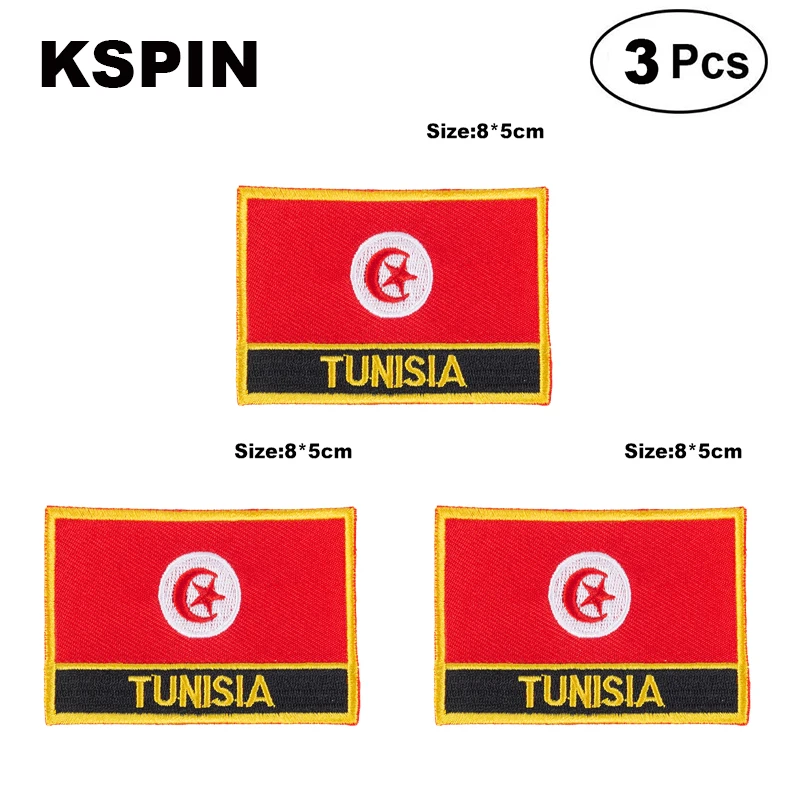 Tunisia Rectangular Shape Flag patches embroidered flag patches national flag patches for clothing DIY Decoration