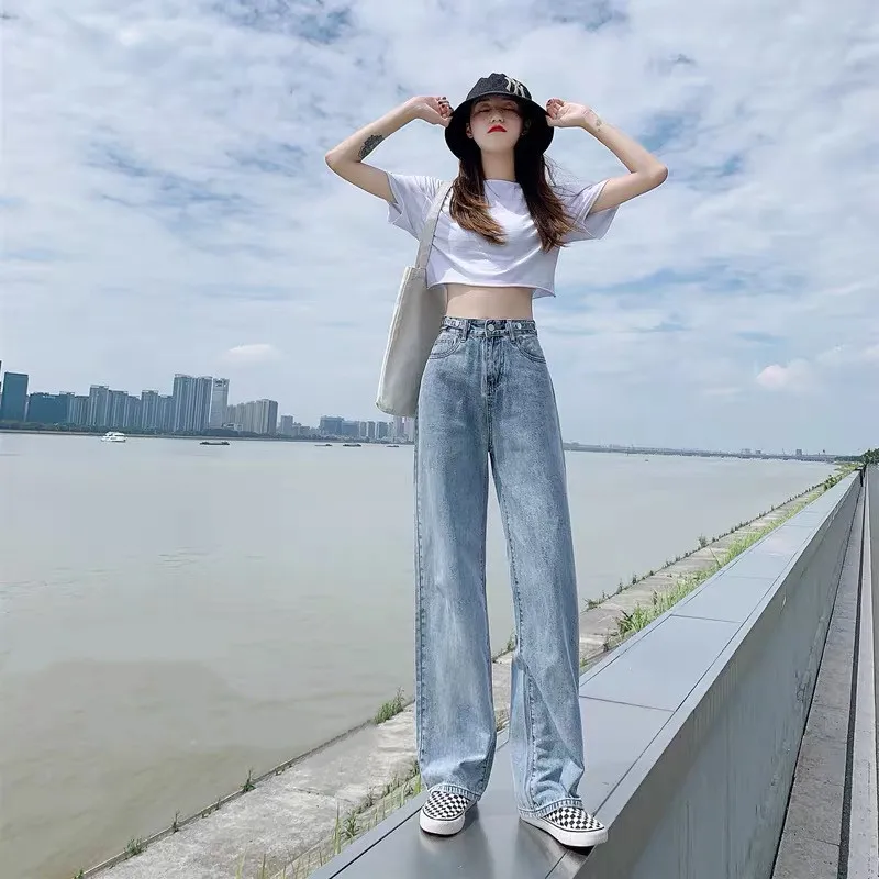 

2022 New High Waist Jeans for Women Spring and Autumn Straight Pants Spring Loose Slim Mopping Drooping Wide-Leg Pants for Women