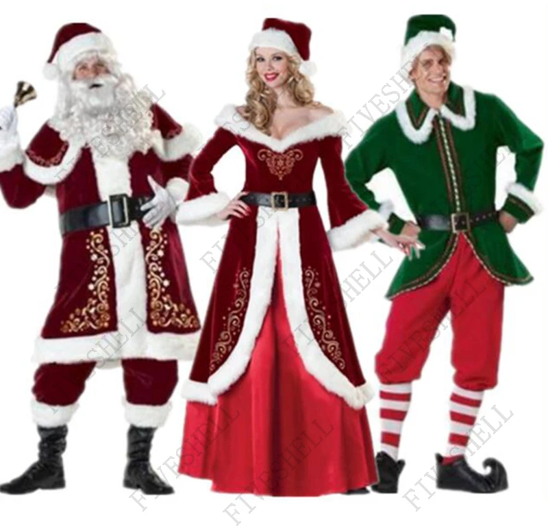 

2024 Green Red Christmas Santa Claus Costume Cosplay Santa Claus Clothes Fancy Dress In Christmas Men Costume Suit For Adults
